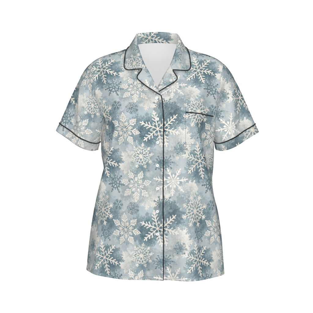Ice Blue Snowflake Women's Silky-Smooth Short Sleeve Pajama Set with Shorts