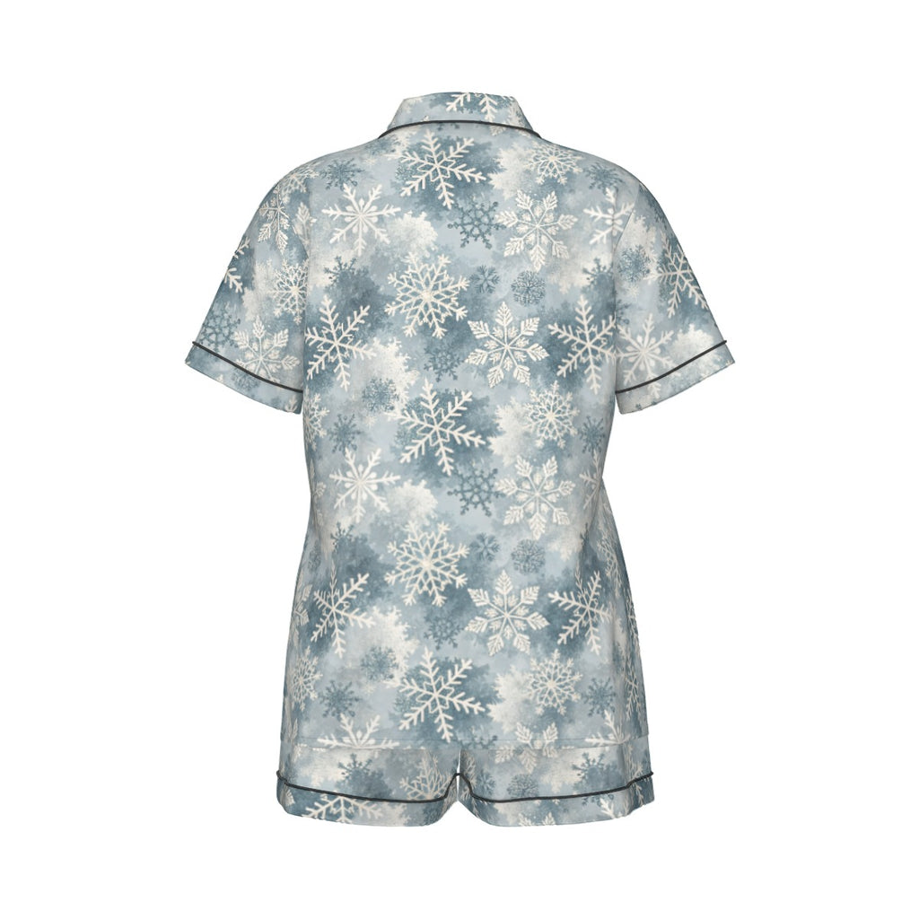 Ice Blue Snowflake Women's Silky-Smooth Short Sleeve Pajama Set with Shorts