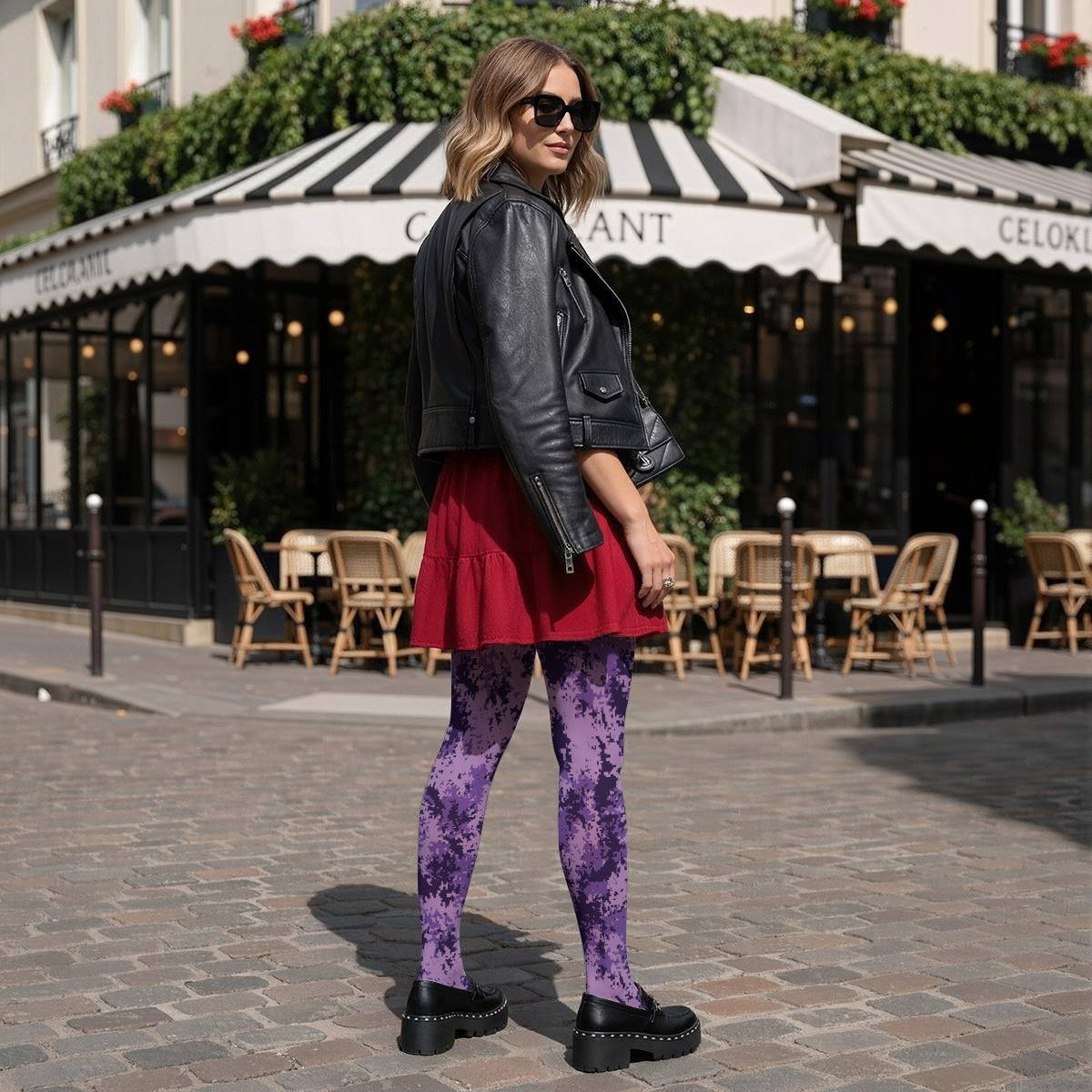 Purple Grunge Camo Women’s High-Stretch Tights