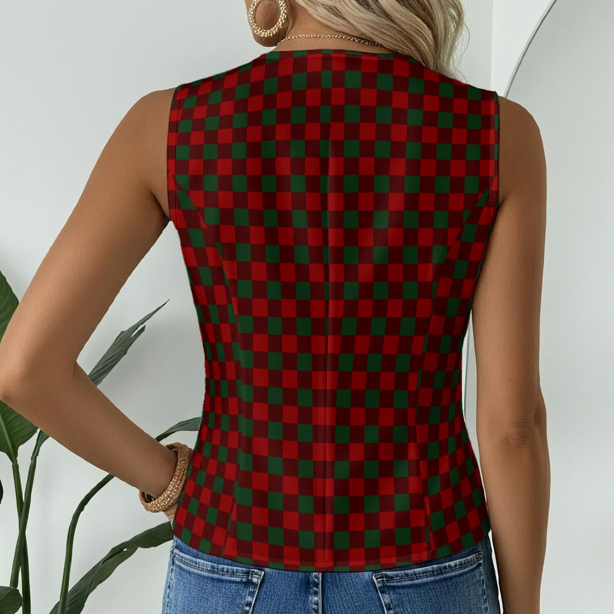 Green and Red Women's Sleeveless Formal Vest