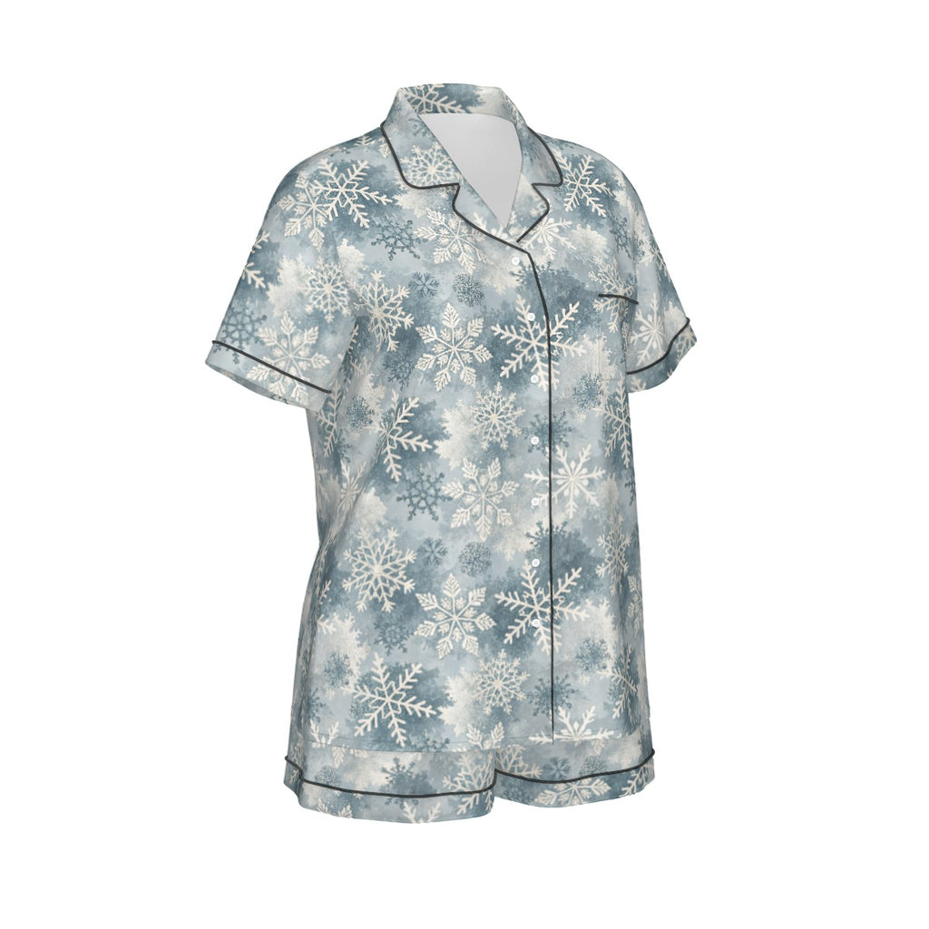 Ice Blue Snowflake Women's Silky-Smooth Short Sleeve Pajama Set with Shorts