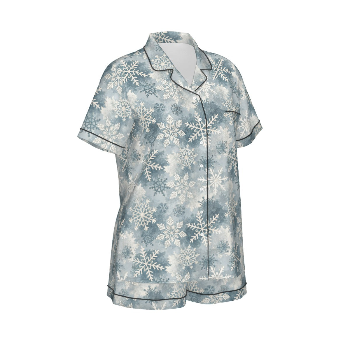 Ice Blue Snowflake Women's Silky-Smooth Short Sleeve Pajama Set with Shorts