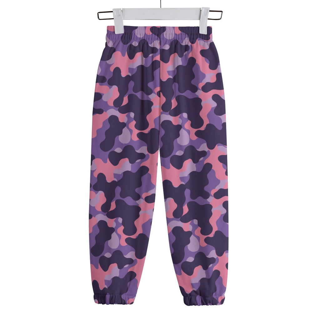 Purple Camo Print Kid's Cotton Sweatpants