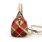 Red Khaki Plaid Barrel-Shaped PU Leather Handbag