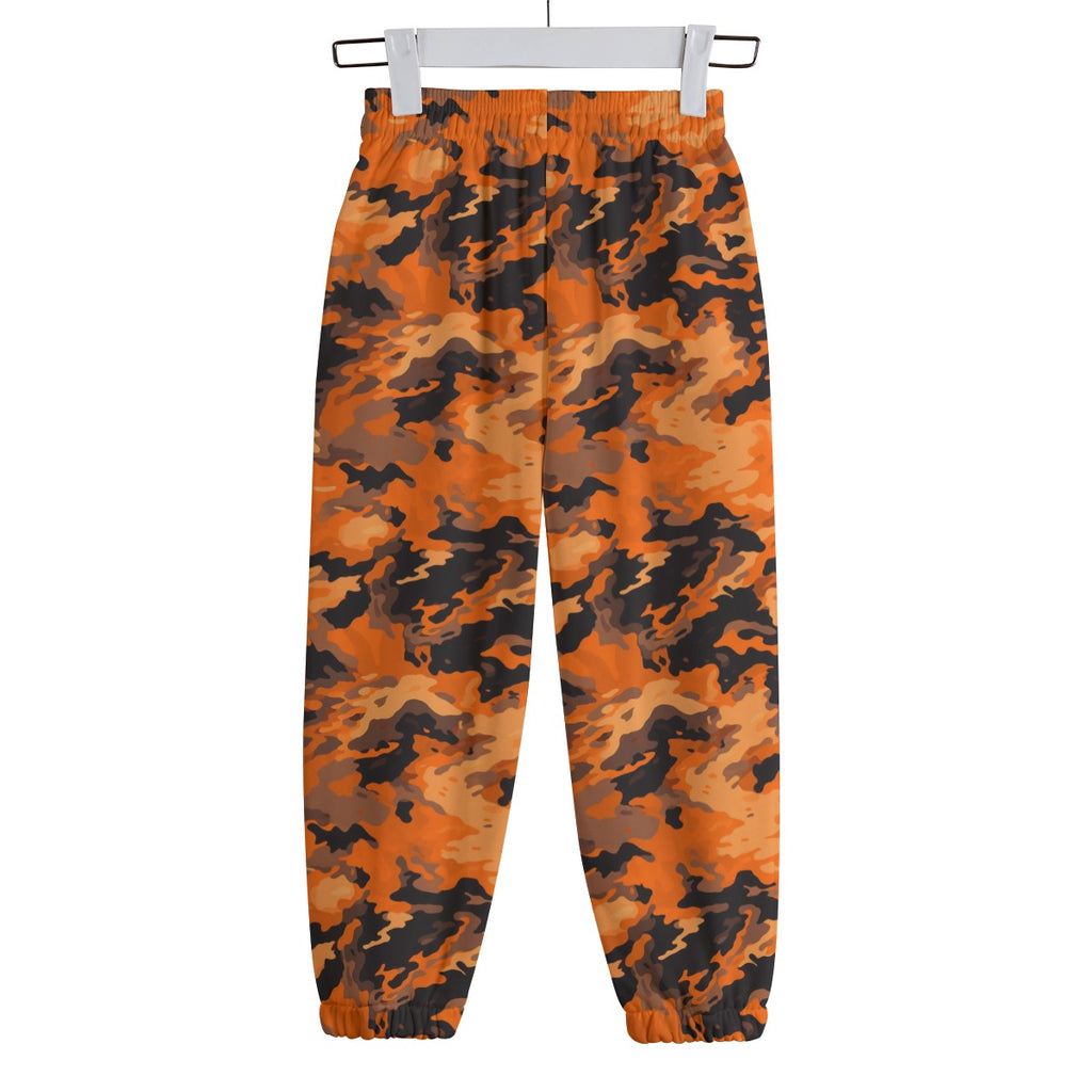 Orange Black Camo Print Kid's Cotton Sweatpants