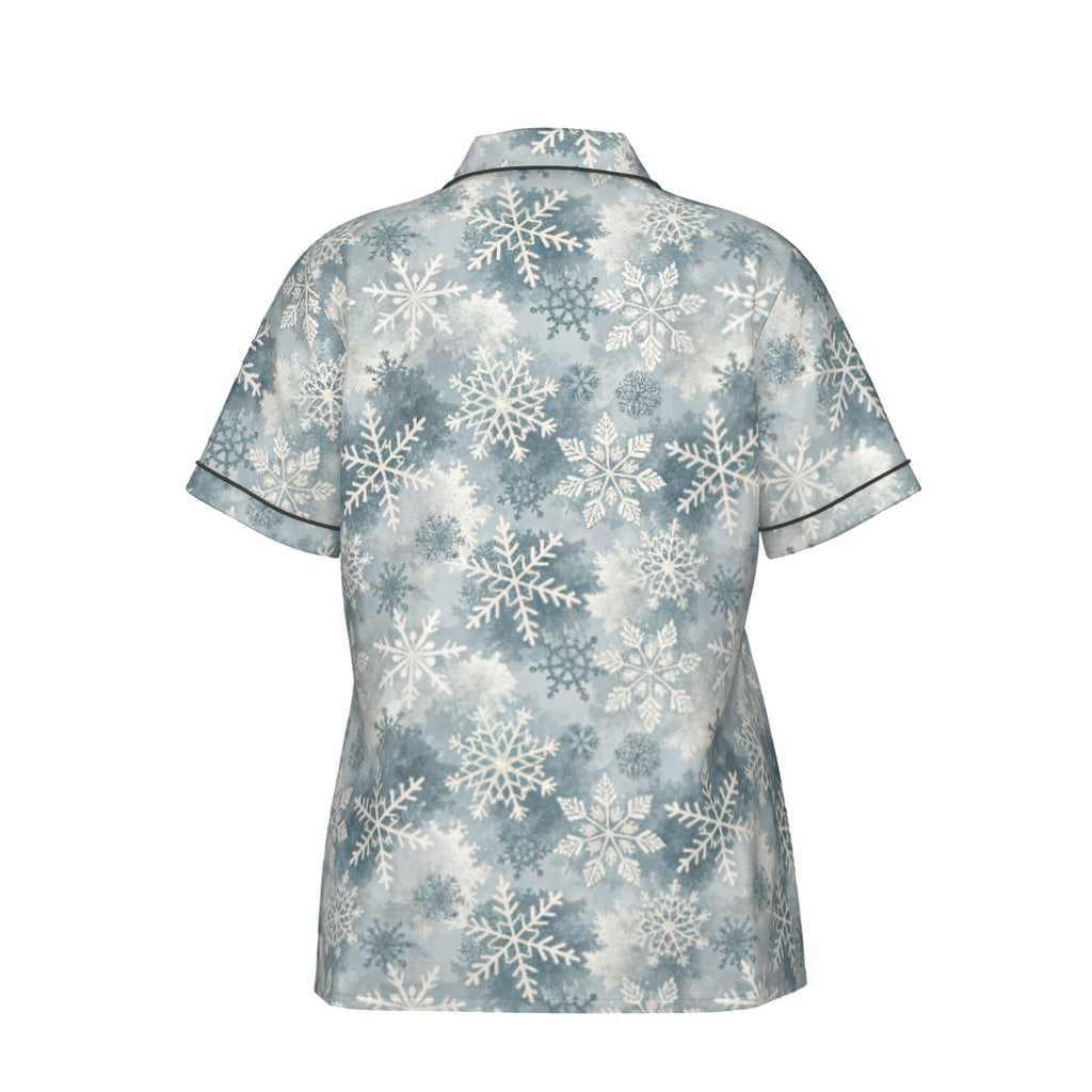Ice Blue Snowflake Women's Silky-Smooth Short Sleeve Pajama Set with Shorts