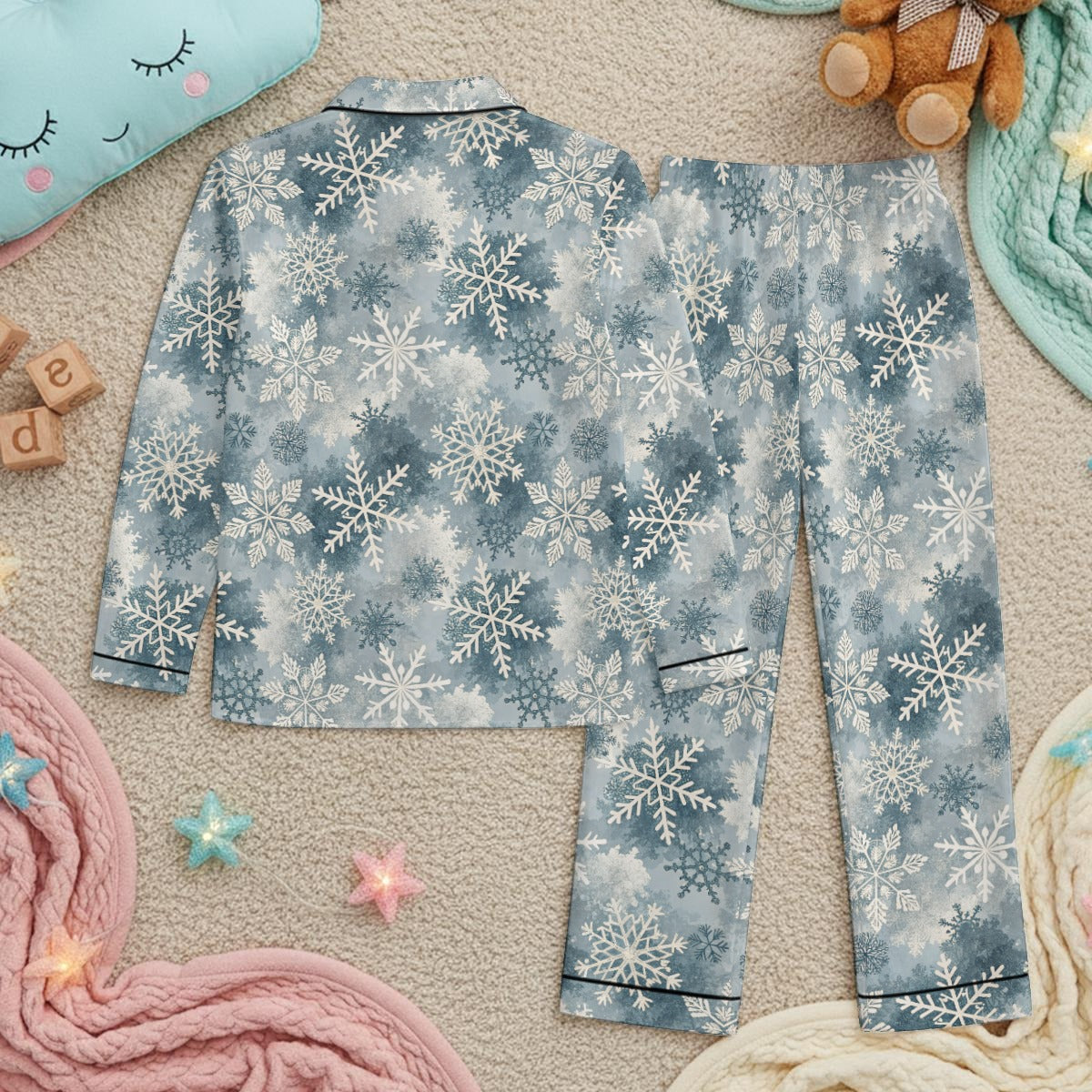 Bizzard Blue Children's Satin Pajama Set With Long Sleeve