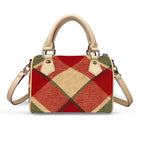 Red Khaki Plaid Barrel-Shaped PU Leather Handbag