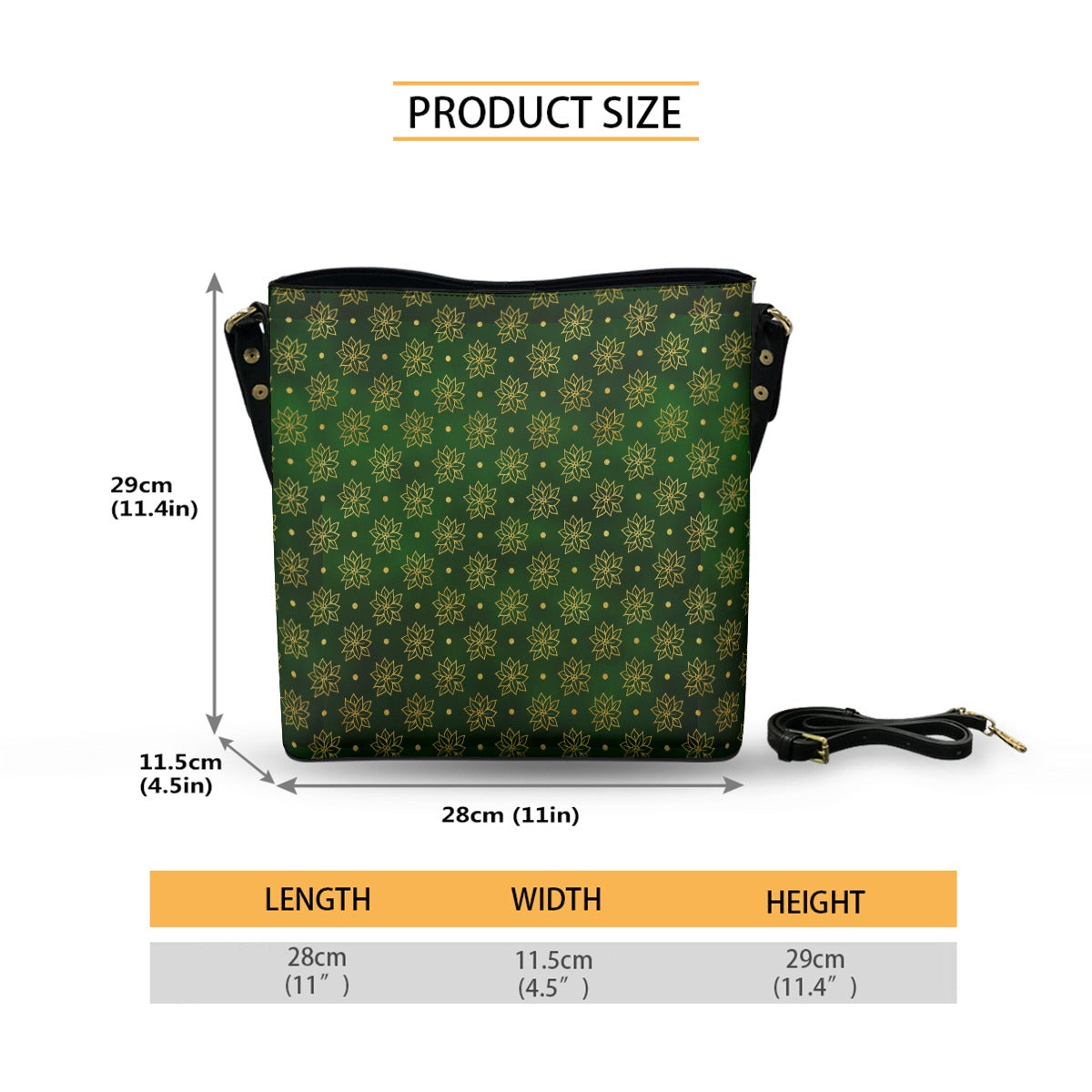 Green Minimalist Square Crossbody Bucket Bag