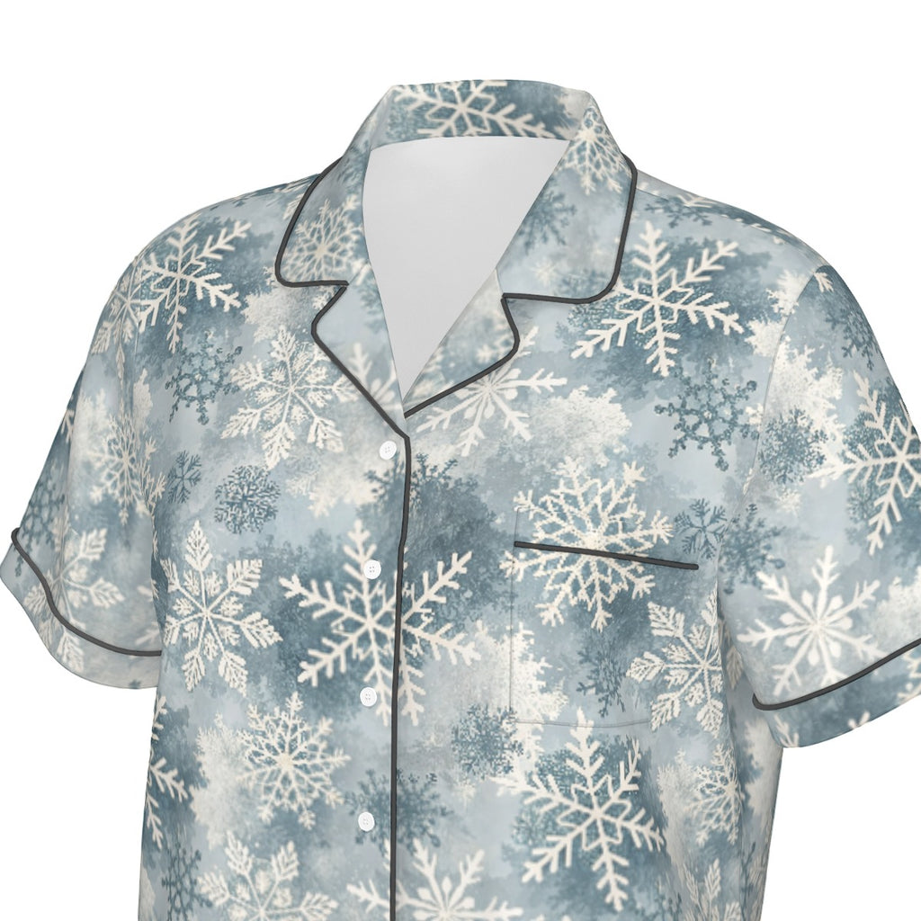 Ice Blue Snowflake Women's Silky-Smooth Short Sleeve Pajama Set with Shorts