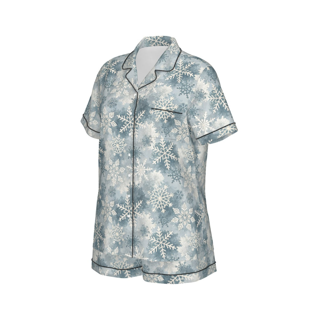 Ice Blue Snowflake Women's Silky-Smooth Short Sleeve Pajama Set with Shorts
