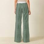 Green Striped Women's High-Waist Wide Leg Pants