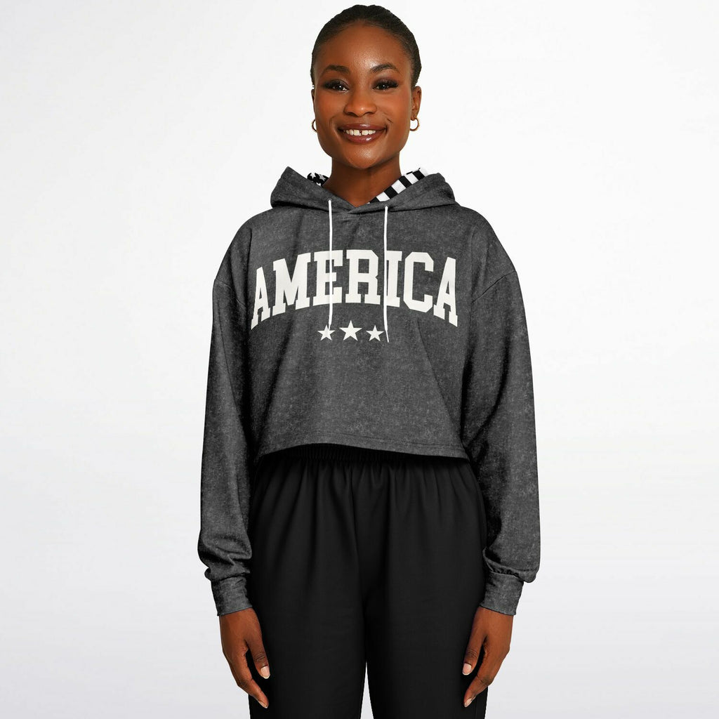 Ladies America Black Acid Wash Dance Hoodie