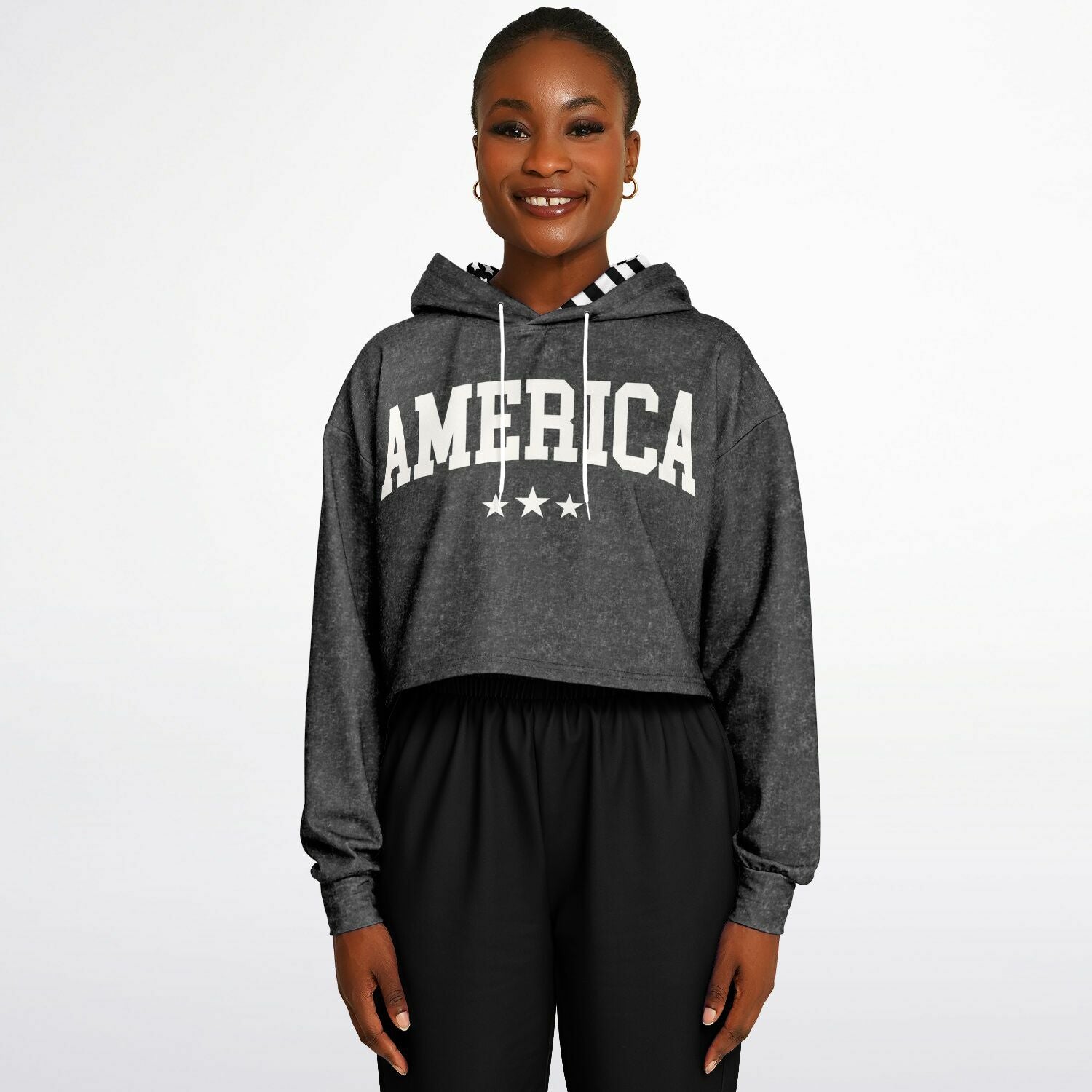 Ladies America Black Acid Wash Dance Hoodie