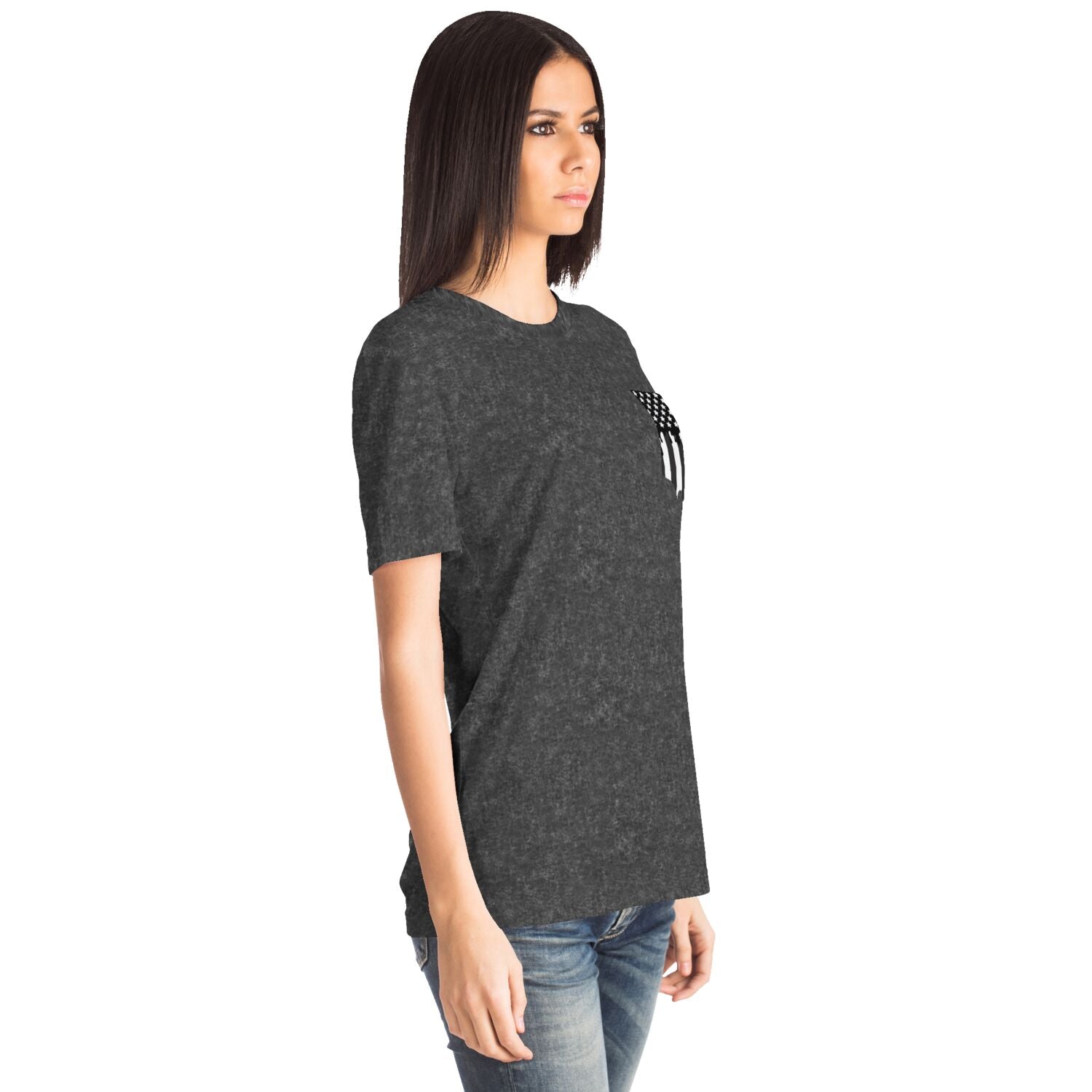 Ladies American Drip Black Acid Wash Pocket T-shirt
