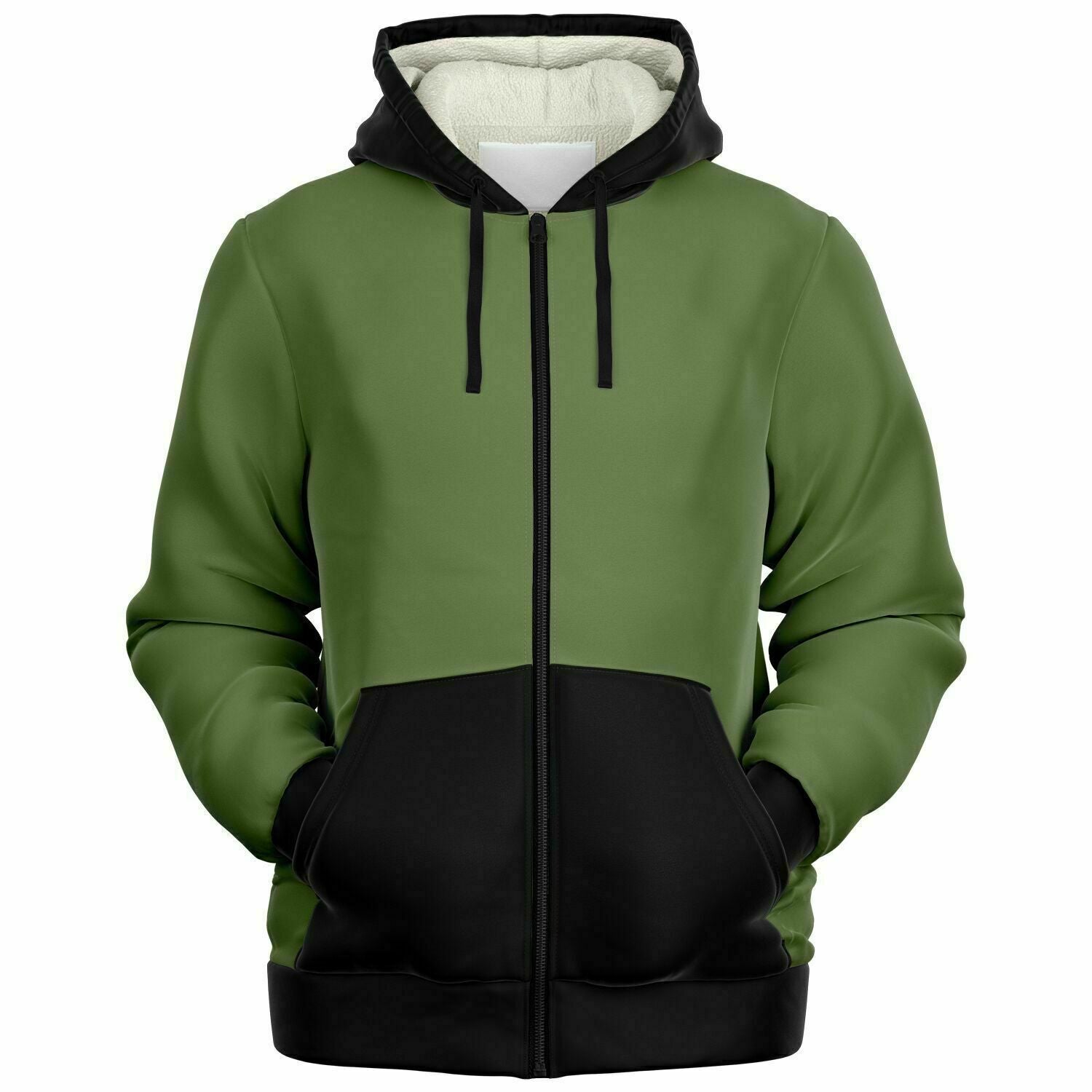 Green and Black Microfleece Zip up Hoodie
