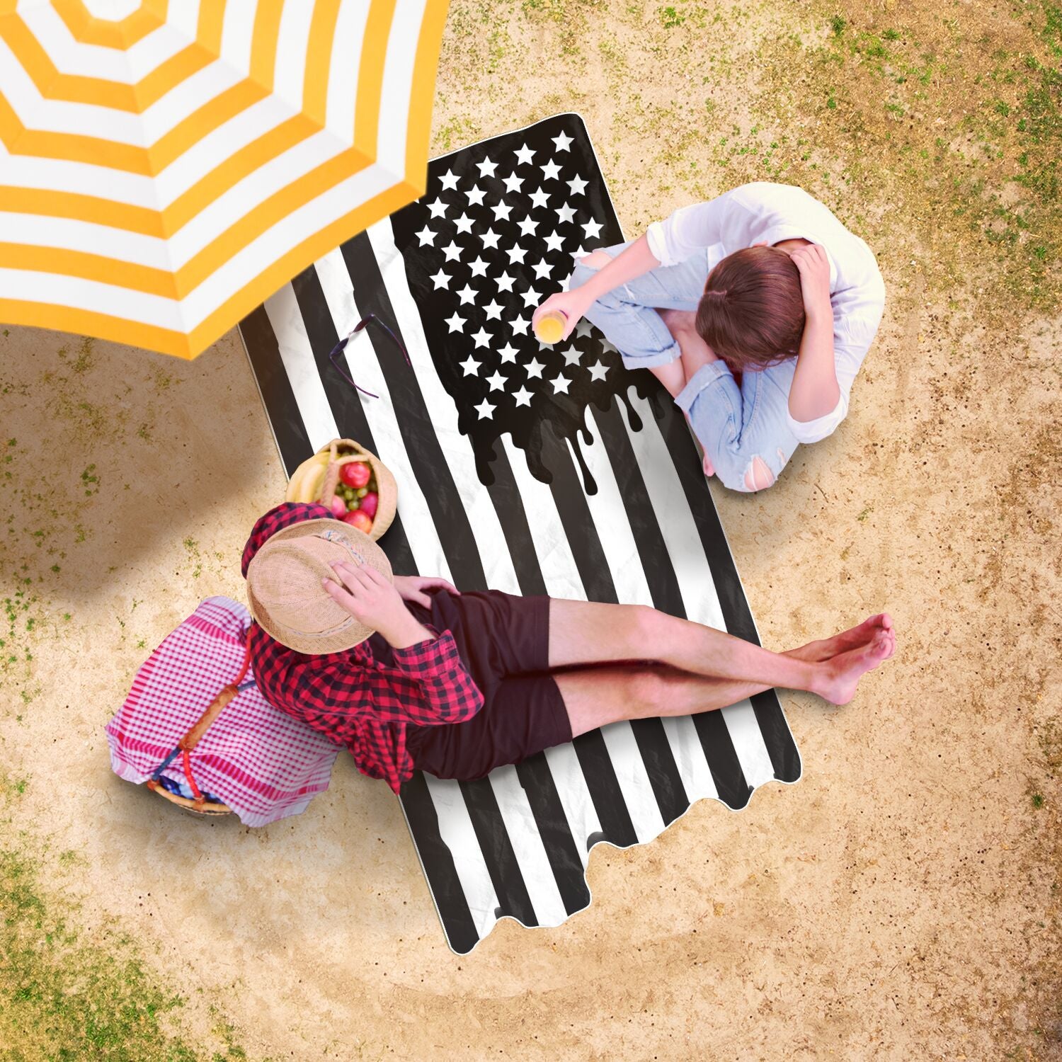 Black and White American Drip Flag XL Beach Towel