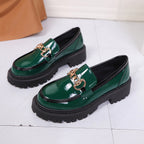 Green Faux Leather Thick Sole Slip-On Shoes