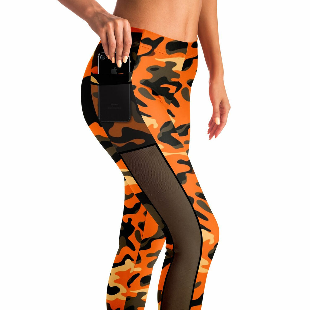 Women's Orange Camo Mesh Pocket Legging