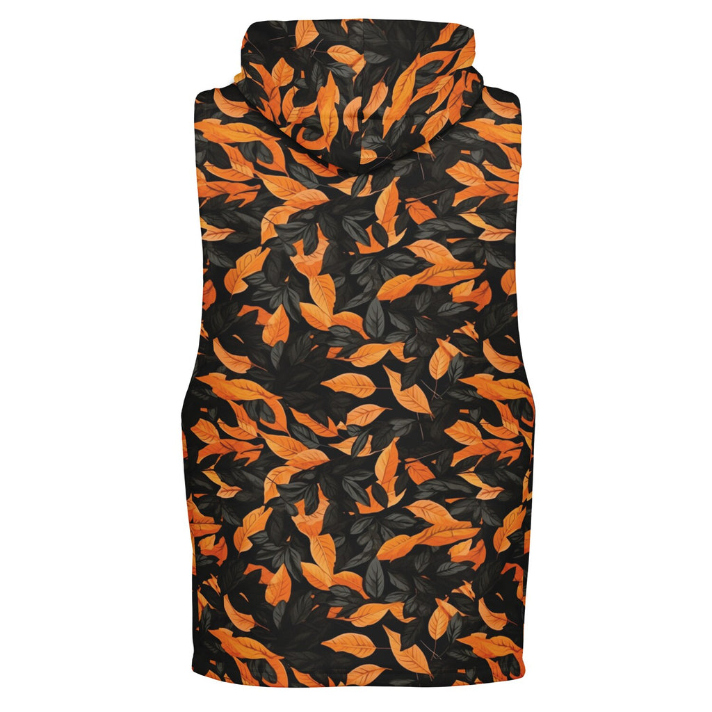 Orange Leaves Forest Camo Athletic Drop Armhole Sleeveless Hoodie