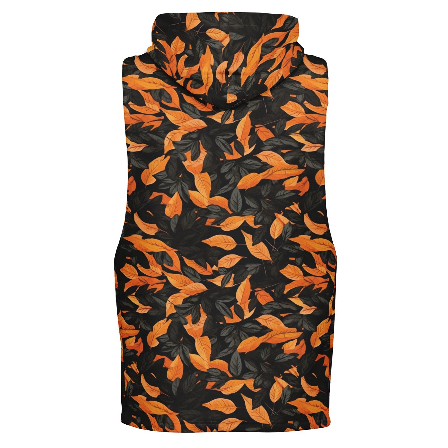 Orange Leaves Forest Camo Athletic Drop Armhole Sleeveless Hoodie