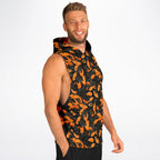 Orange Leaves Forest Camo Athletic Drop Armhole Sleeveless Hoodie