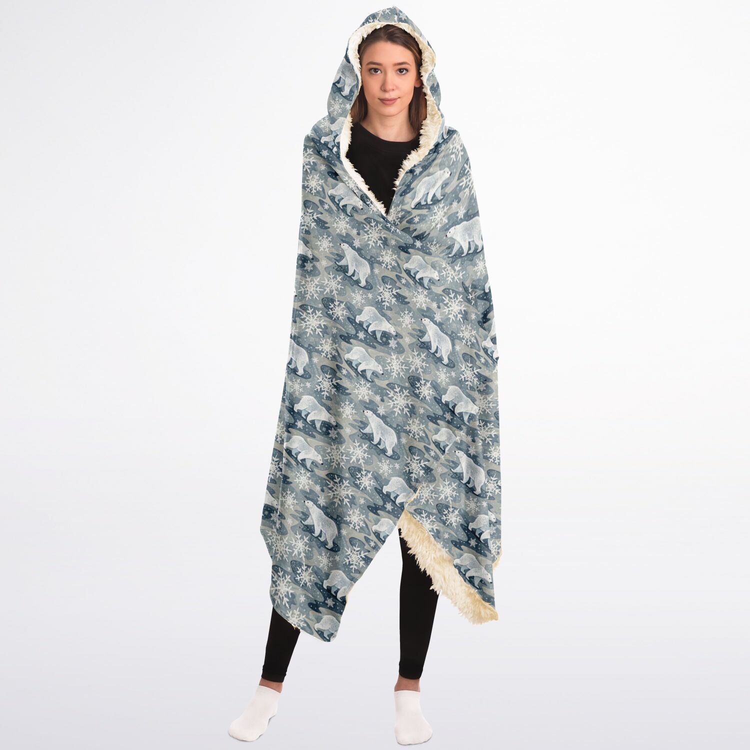 Polar Bear Blizzard Hooded Sherpa Blanket