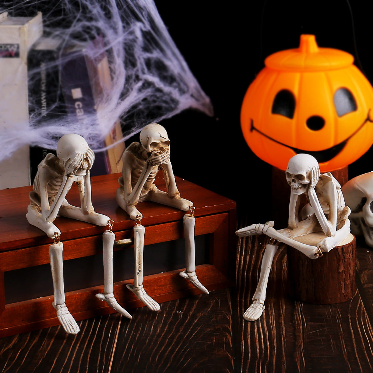 Halloween Skeleton Hear no evil, Speak no Evil, see no Evil Resin Decorations