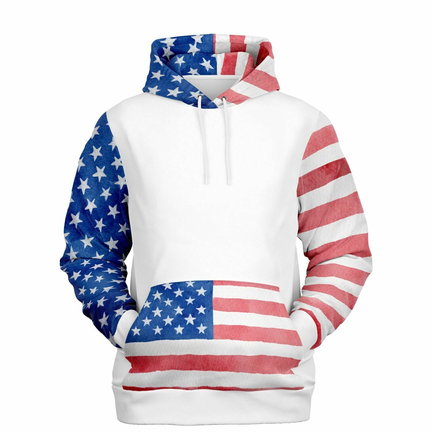 Stars And Stripes Watercolor Ladies Pullover Hoodie
