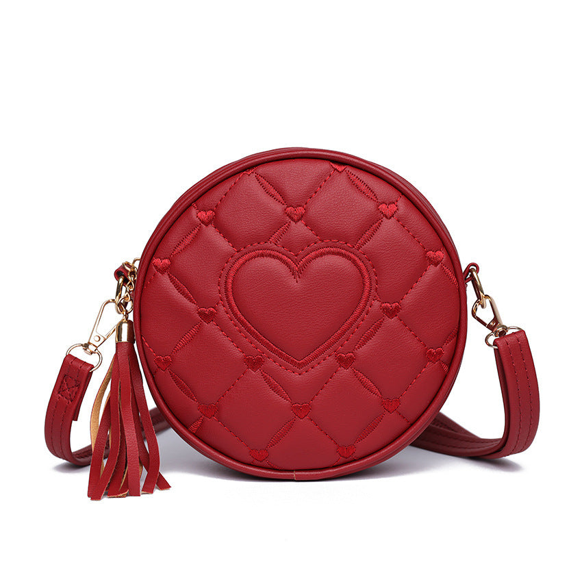 Embroidery Hearts Crossbody Round small bag