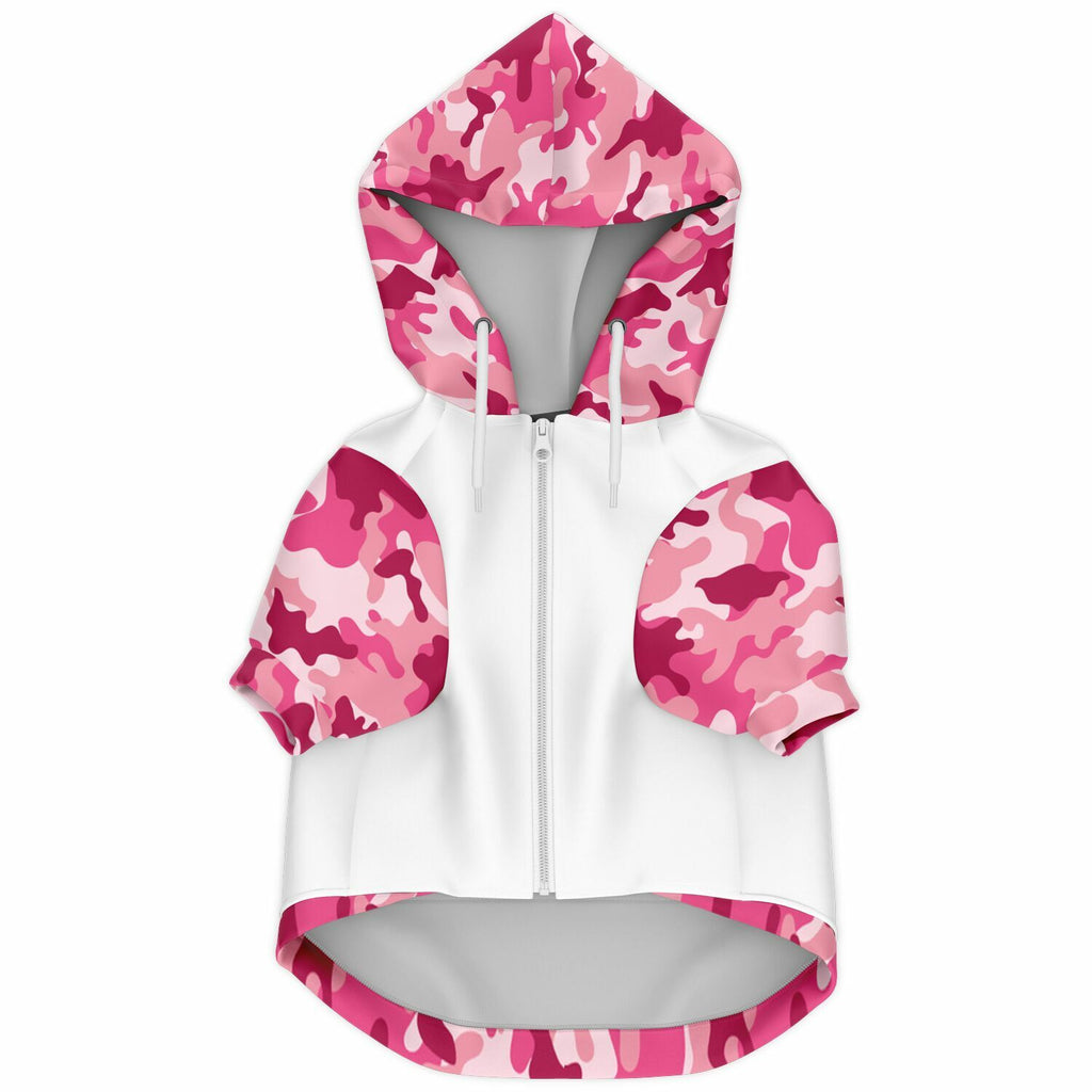 White and Pink Camo Dog Zip-Up Hoodie