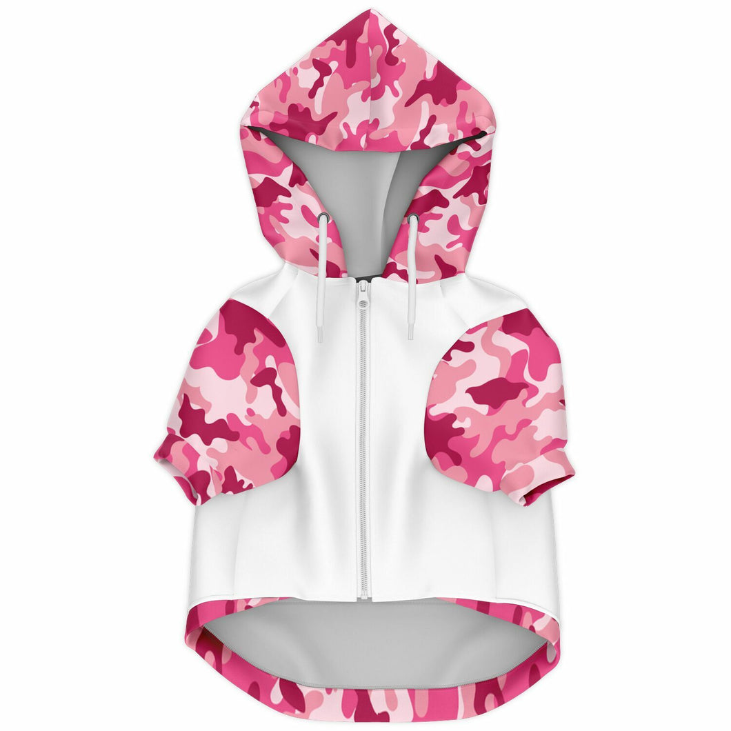 White and Pink Camo Dog Zip-Up Hoodie
