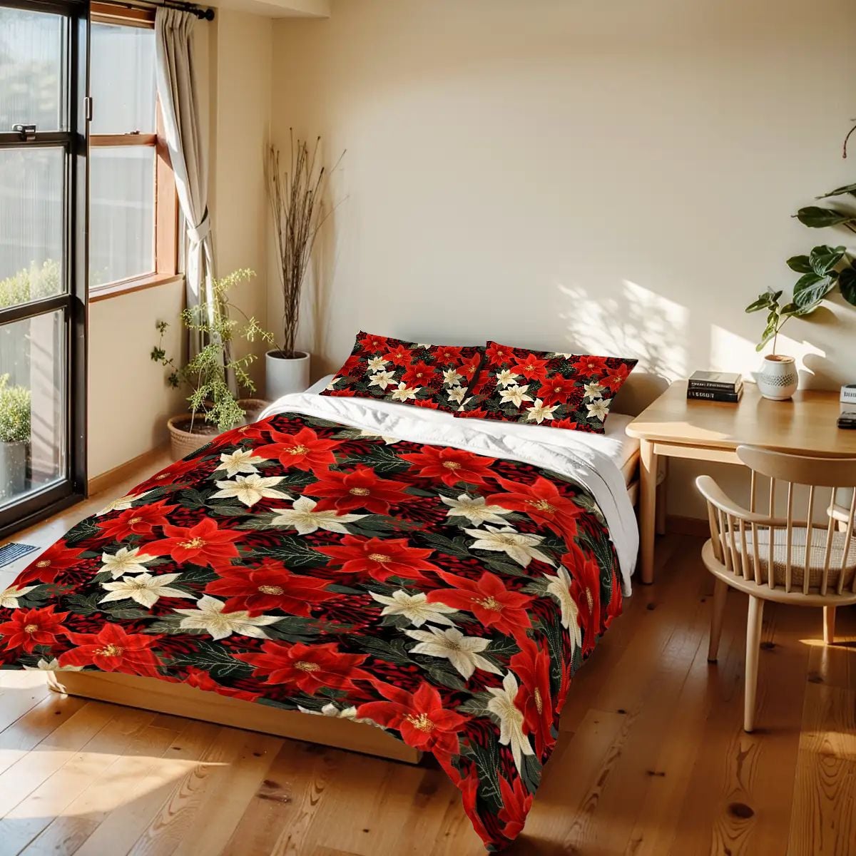 Poinsettia Pattern Twin Duvet Cover Set