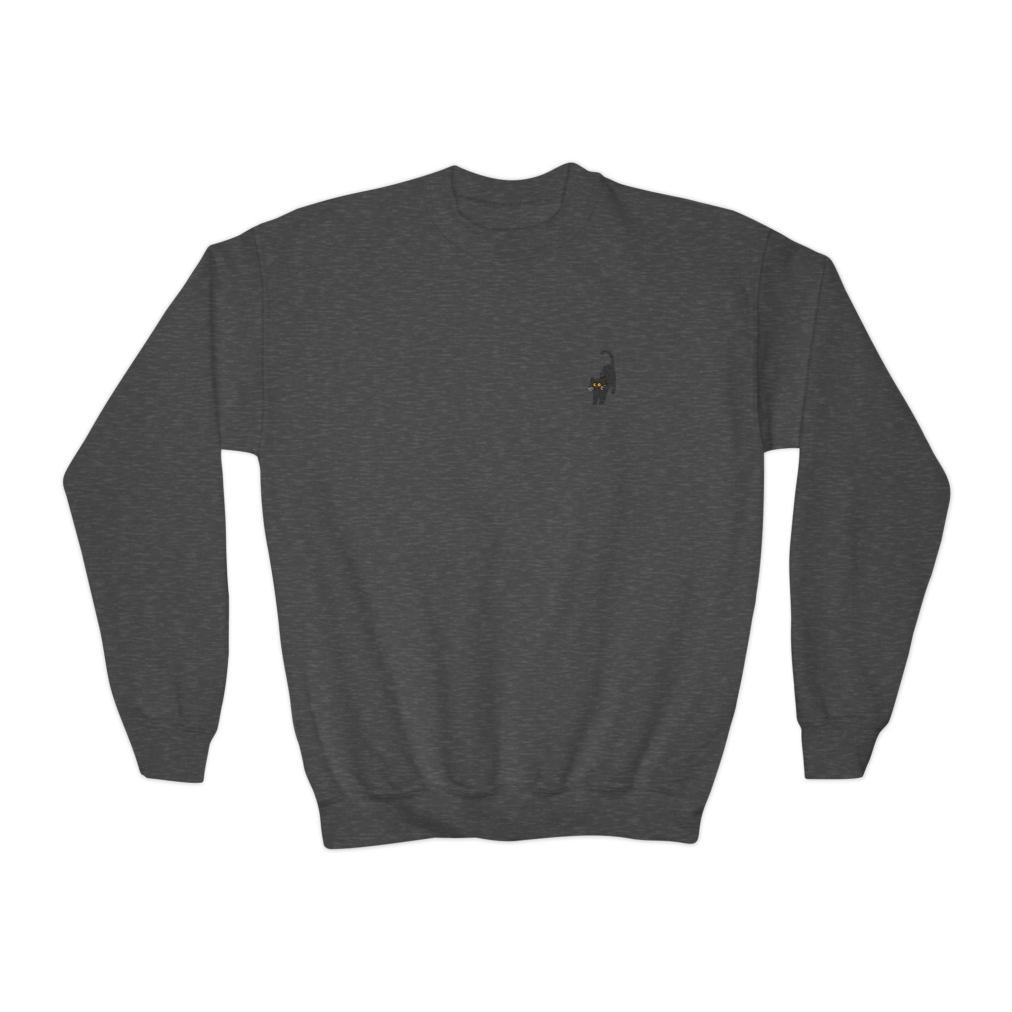 Black Cat Embroidered Youth Crewneck Sweatshirt