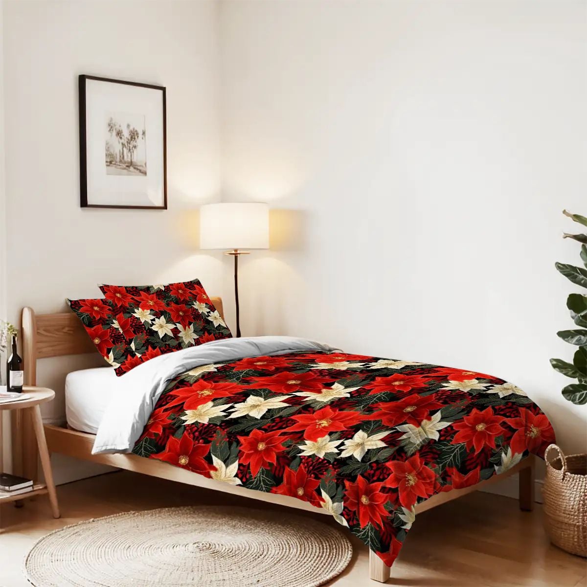 Poinsettia Pattern Twin Duvet Cover Set