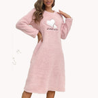 Ladies Amore furry flannel long sleeve pullover nightgown