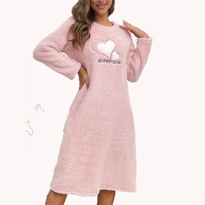 Ladies Amore furry flannel long sleeve pullover nightgown