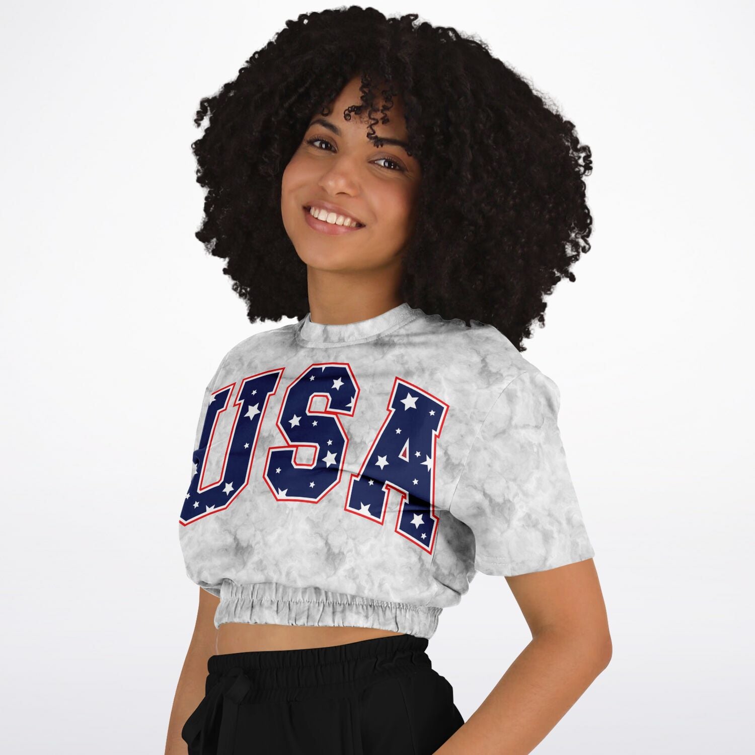 USA Cropped Short Sleeve Ladies Sweatshirt