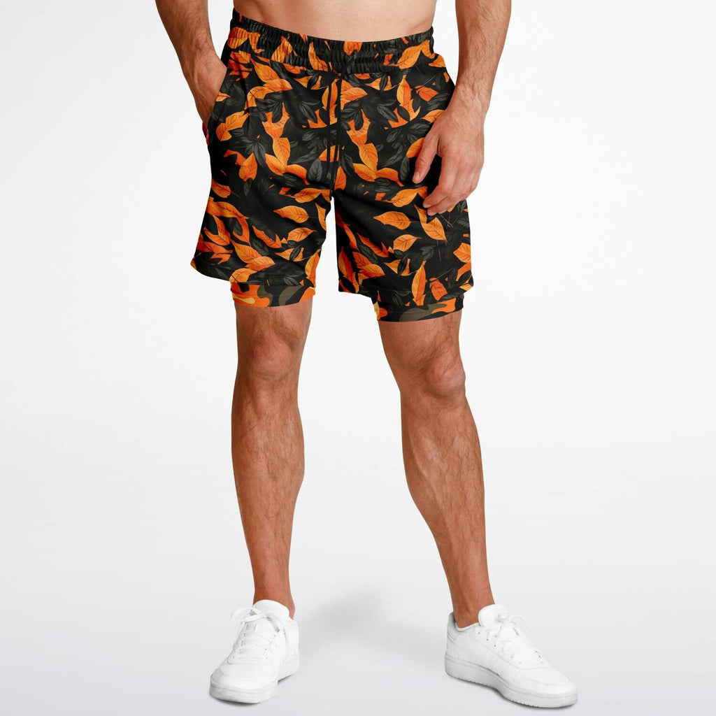 Orange leaves Camouflage Men's 2-in-1 Shorts