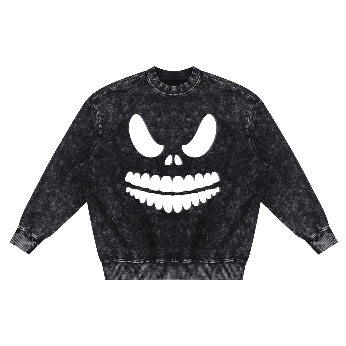 Wicked Smile Black Snow Washed Hand-Frayed Unisex Sweatshirt