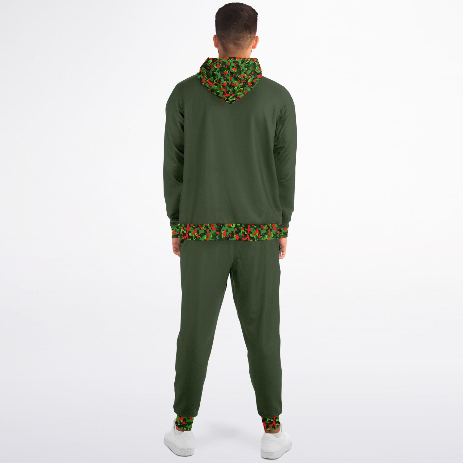 Green Mens Ziphoodie & Jogger with Christmas Camo Accents