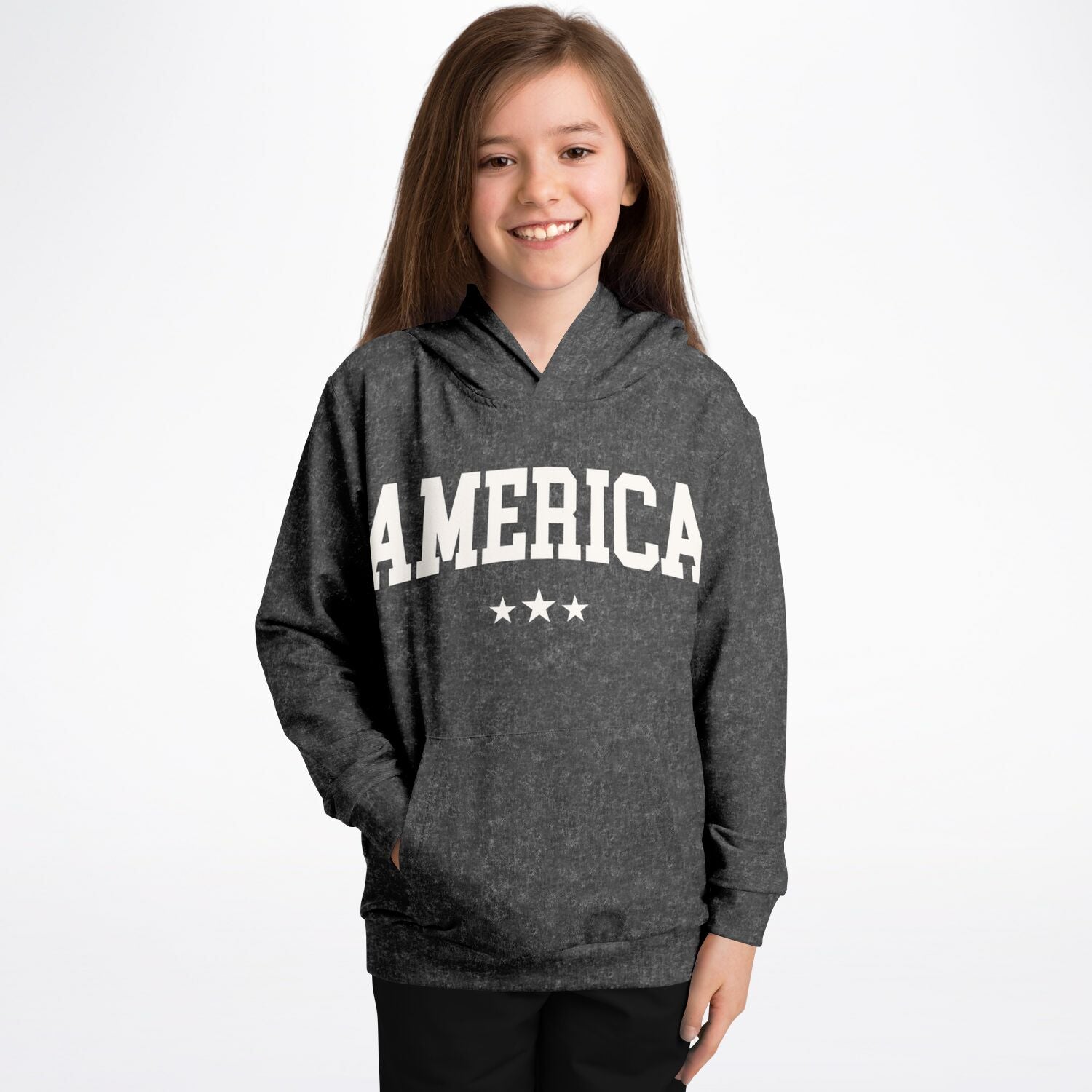 America Black Acid Wash Kids Hoodie