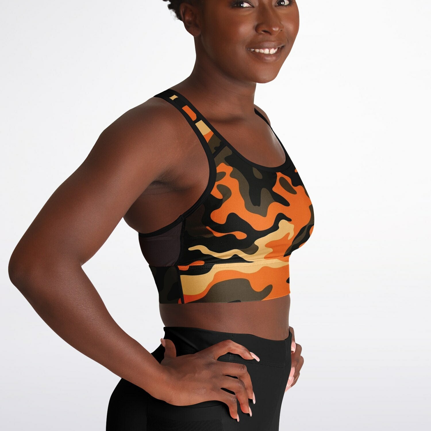 Orange Camo Mesh Padded Sports Bra