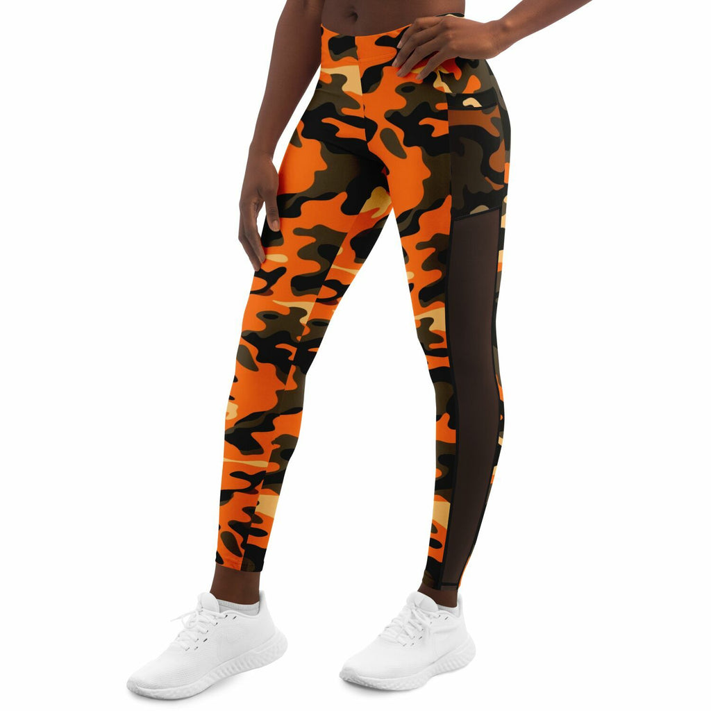 Women's Orange Camo Mesh Pocket Legging