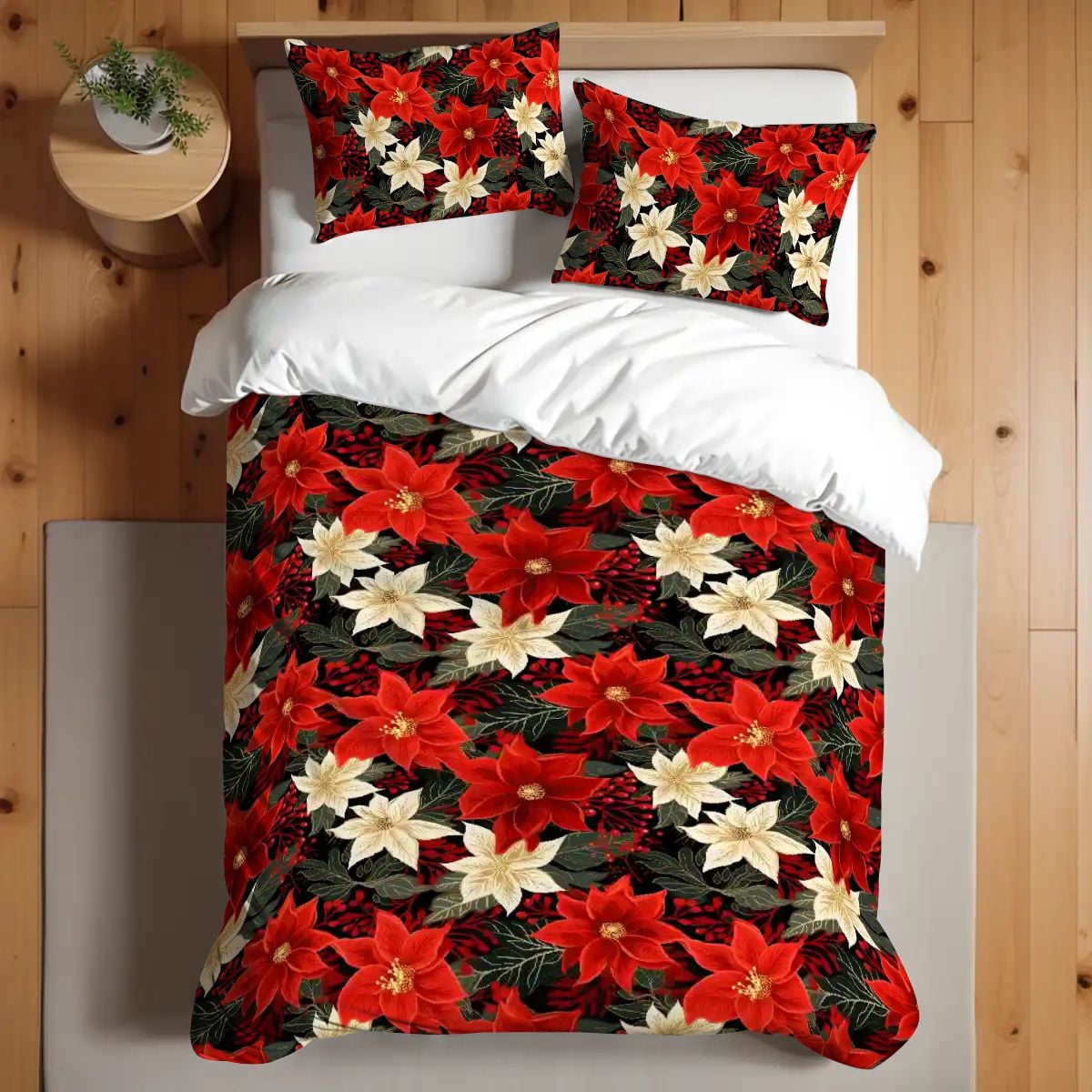 Poinsettia Pattern Twin Duvet Cover Set