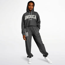 Load image into Gallery viewer, Ladies America Black Acid Wash Dance Hoodie &amp; Sweatpants Set
