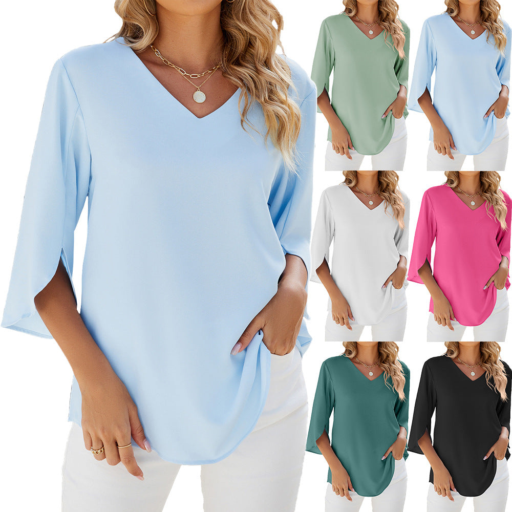 Womens V-Neck Loose Chiffon Shirt