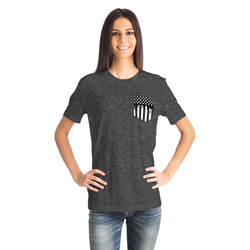 Ladies American Drip Black Acid Wash Pocket T-shirt