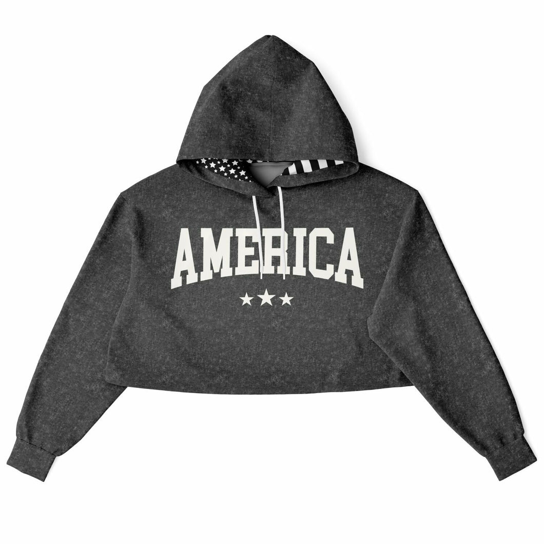 Ladies America Black Acid Wash Dance Hoodie