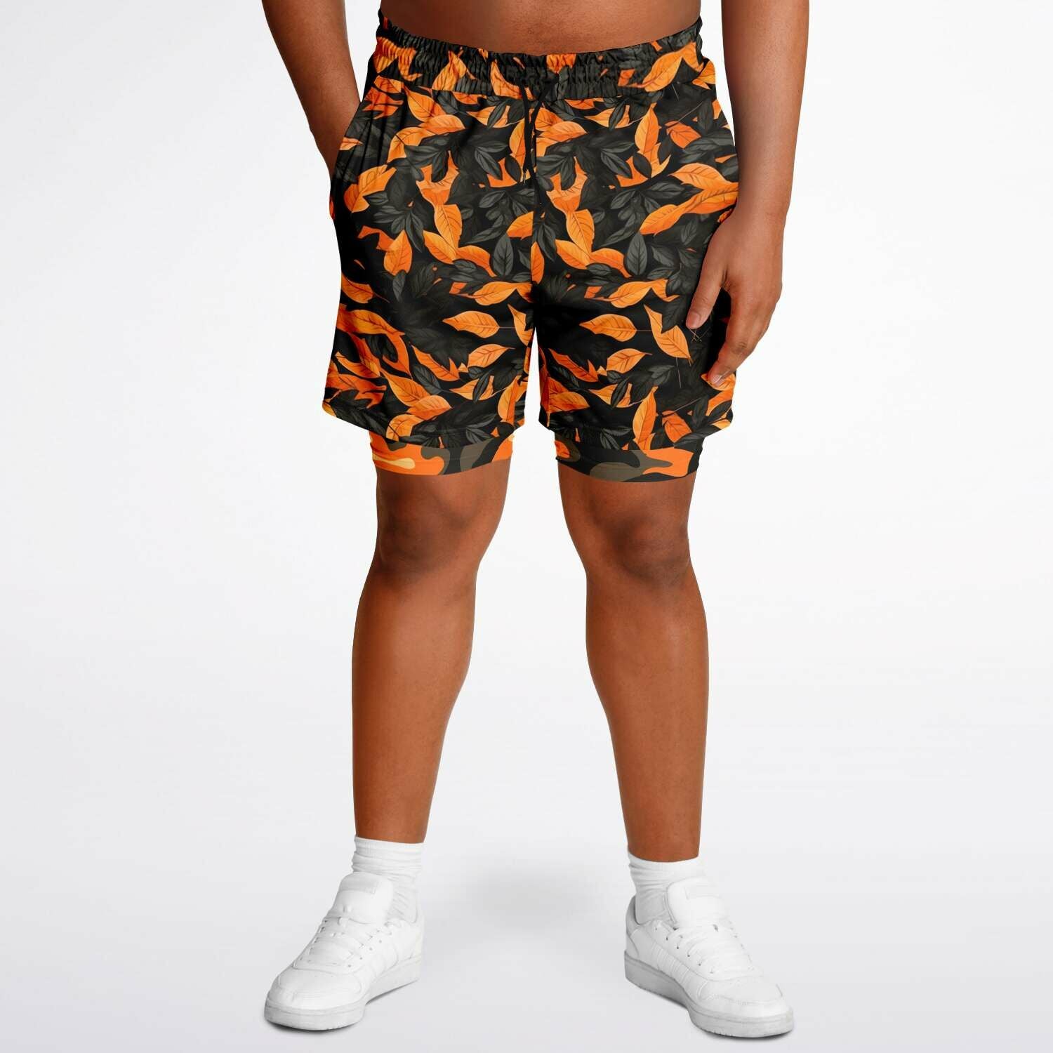 Orange leaves Camouflage Men's 2-in-1 Shorts